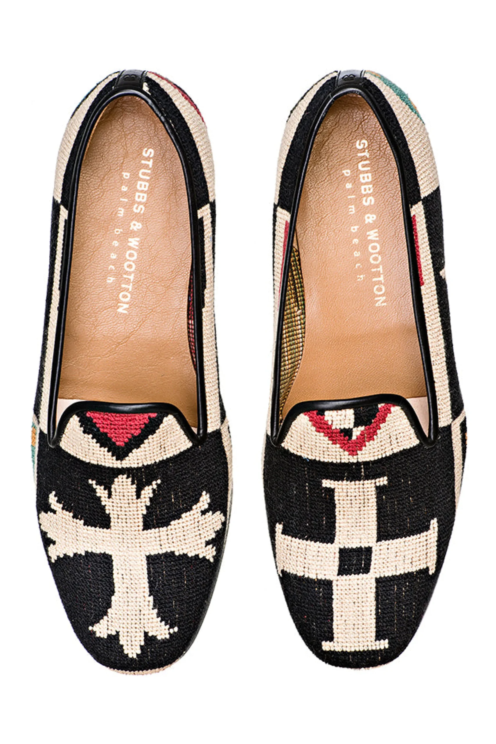 Crest Black Needlepoint Slipper (Wide)