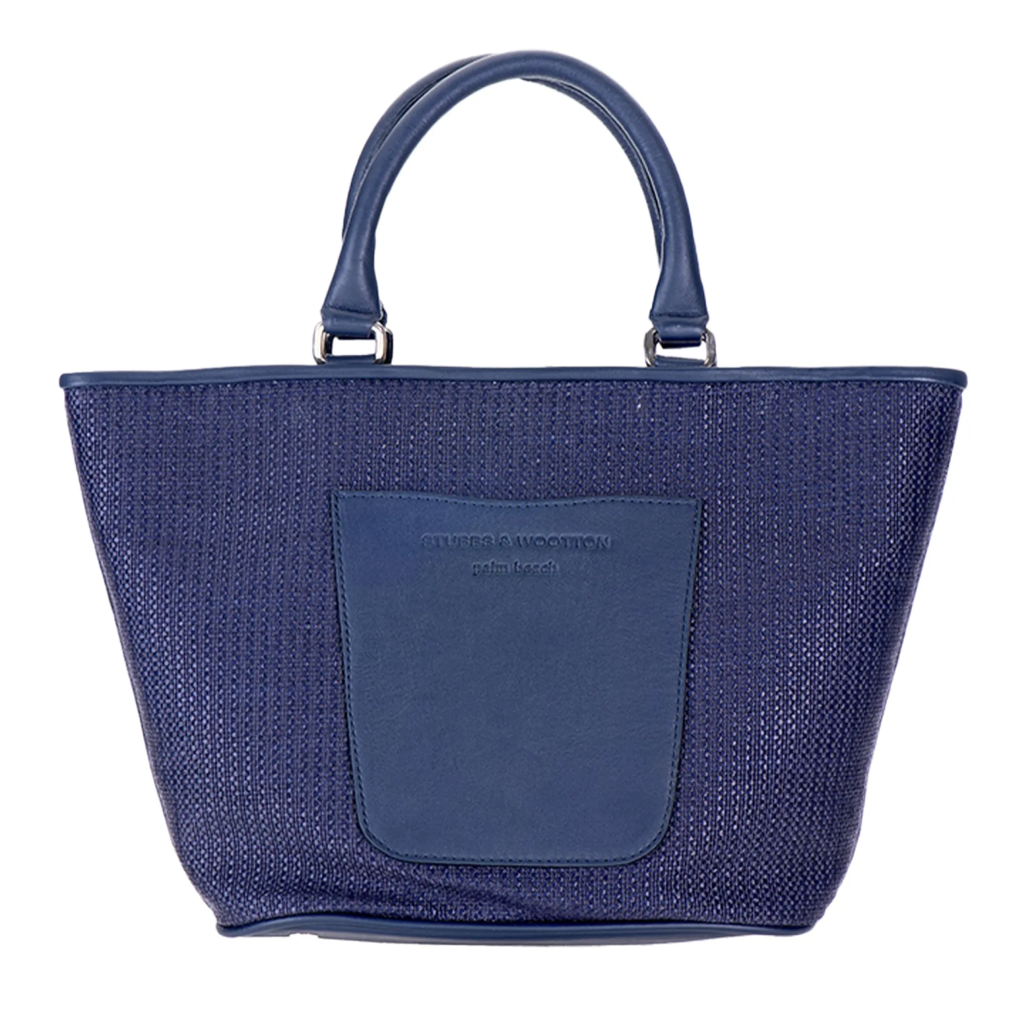 Navy Raffia Midi Tote