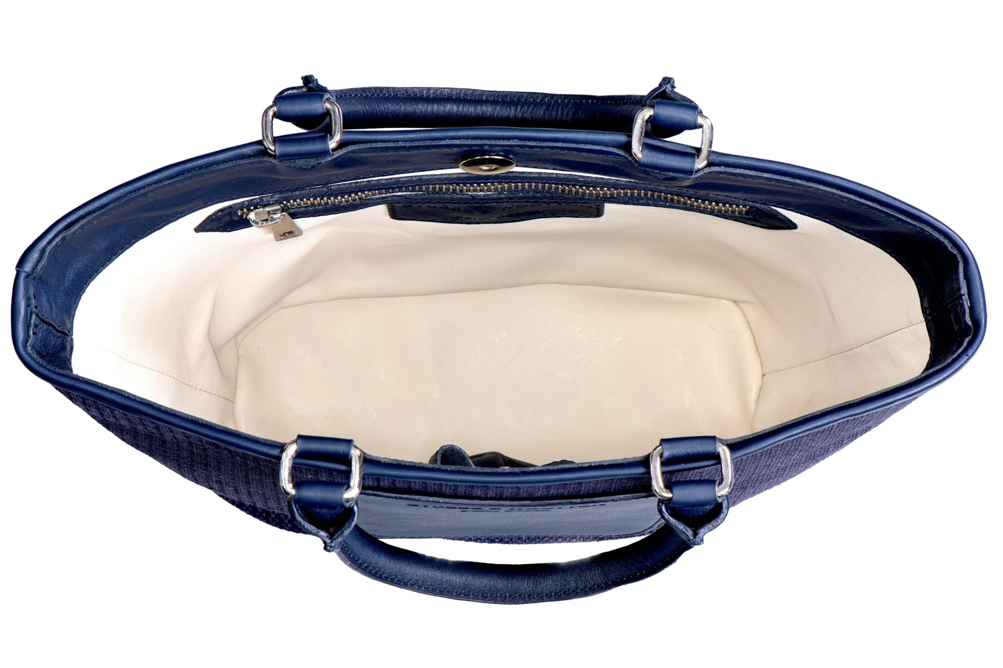 Navy Raffia Midi Tote
