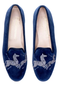 Zebras Navy Velvet Slipper (Men)